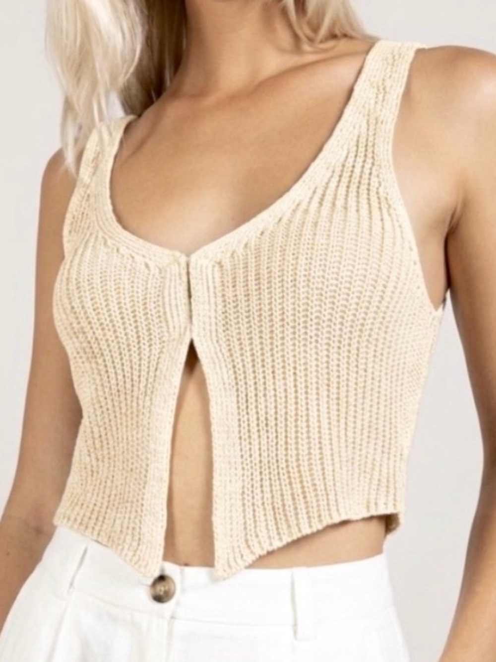 Edit By Nine Cream Knit Tank Top  Boho Coastal Vacation